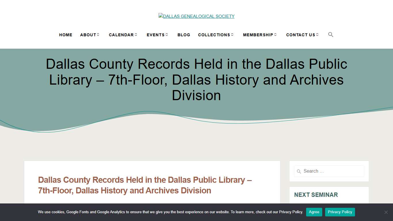 Dallas County Records Held in the Dallas Public Library – 7th-Floor, Dallas History and Archives Division – DALLAS GENEALOGICAL SOCIETY